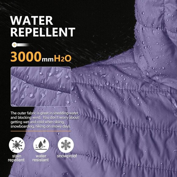 Women's Lavender Full Zip Up Puffer Hood Quilted Jacket Lightweight Coat - Picture 6 of 6